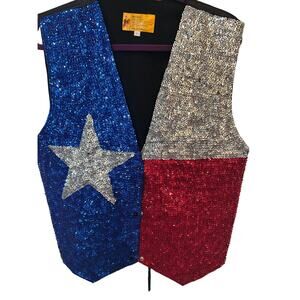 Vintage JC Lone Star Texas Flag Sequin Vest - Size Large - Western Show Vest